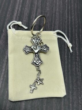Silvertone Metal Cross Pendant With Charms Christian